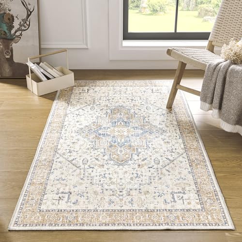 Boho Entryway Rugs Indoor,Washable Boemian Vintage Entry Area Rug 3x5 Non Slip Throw Rugs Thin Front Door Mat Entrance Doormat,Orange and Blue - color: Orange Blue, size: 3' x 5' (Rectangular)