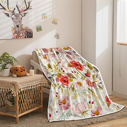 Floral Throw Blanket Vintage Floral Fleece Blanket | Soft, Flannel, Warm, Boho Botanical Flower Fleece Throw Blanket, for Couch Bedroom Living Room 60X70 Inch - color: Beige, size: 60 X 70