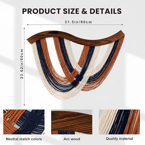Mindsoft Terracotta Navy White Macrame Wall Hanging Dip Dyed Yarn Wall Art, Boho Decor Handmade Cotton Rope Tapestry for Bedroom, Living Room, Nursery, 31.5 x 23.6 Inch - color: Modern Bohemian