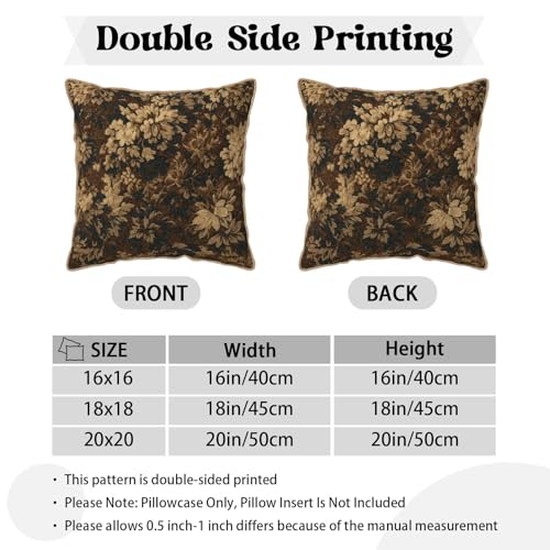 Vintage Dark Brown Flowers Velvet Pillow Covers 16x16 Inch Boho Retro Abstract Floral Throw Pillows for Couch Cushion Covers Pillowcase Bohemian Farmhouse Pillow Cases for Sofa Bed Bedroom - color: Brown Tan Floral, size: 16" x 16" (Pack of 1)