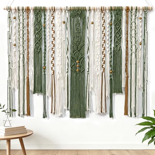 MEIVINES Macrame Wall Hanging Large Wall Art Handmade Woven Tapestry Boho Tapestry Macrame Wall Decor Art Home decoration for Living Room Bedroom Apartment Dorm Wedding Party 38" x 29" (Dark Green) - color: Dark Green