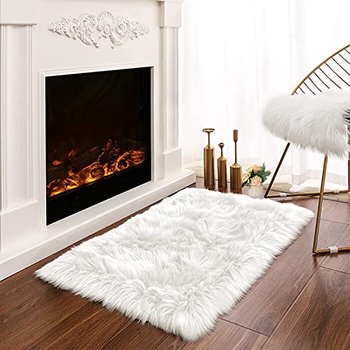 Latepis White Sheepskin Rug 2x3 Faux Fur Sheepskin Rug for Living Room Fluffy Washable Rugs for Bedroom Luxury Room Decor Furry Rugs Rectangle - color: White, size: 2' x 3' (Rectangular)