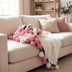 Tenn Well Crochet Bouquet Blanket, Gifts for Mom Daughter Grandkids Her Wife Girlfriend, Soft Knitted Throw Blankets,Housewarming Gifts for Birthday Anniversary (Pink and White Roses)