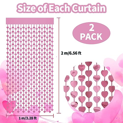 2 Pack 3.2ft x 6.6ft Valentine's Day Metallic Foil Fringe Curtain, Rose Gold Heart Shape Tinsel Curtains Streamers Photo Props Backdrop for Valentine's Day Engagement Wedding Party Decorations… - color: Rose Gold