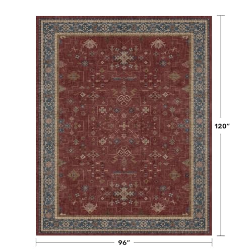 Hazo Haus Oriental 8x10 Large Area Rugs for Living Room - Burgundy Rug for Bedroom Under Bed, Dining Room Under Kitchen Table, Washable Soft Non Slip Unique Indoor Décor - color: Burgundy, size: 8' x 10' (Rectangular)