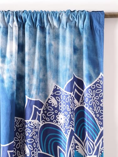 Popular Handicrafts Blue Hippie Mandala Ombre Curtains 83 Inch Length for Living Room Bedroom 2 Panels Set Light Filtering Semi Sheer Window Curtains 76 Inch Width Boho Farmhouse Drapes W76xL83 - color: Blue, size: 38"W x 83"L (Pack of 2)