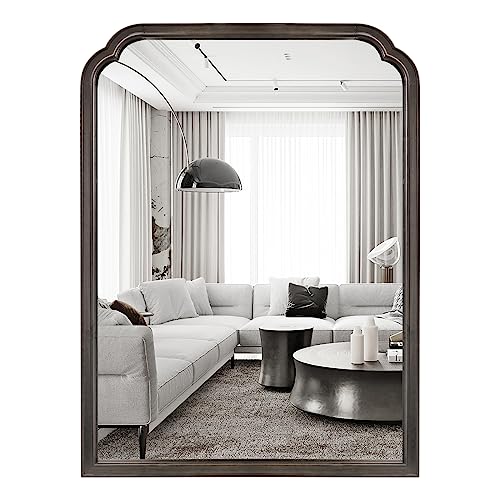 WallBeyond Wood Bathroom Mirrors for Wall Mounted, 30" x 40" Rustic Wood Frame Wall Mirrors Decorative for Living Room or Bedroom Vanity Mirror (Black) - color: Black B, size: 40"L x 30"W