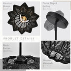 Black Rattan Pendant Light 12.6 in Rattan Light Fixture Wicker Chandelier Woven Pendant Light Boho Chandelier for Foyer - color: 12.5" Black