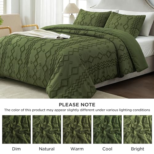 Andency Olive Green Tufted Comforter Set Twin(66x90Inch), 2 Pieces Boho Textured Farmhouse Bedding, Soft Down Alternative Geometric Bed Set - color: 10 - Olive Green, size: Twin (66"x90")