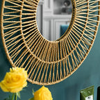 Vintiquewise Decorative Woven Paper Rope Round Shape Bamboo Wood Modern Hanging Wall Mirror - size: 2"L x 19"W