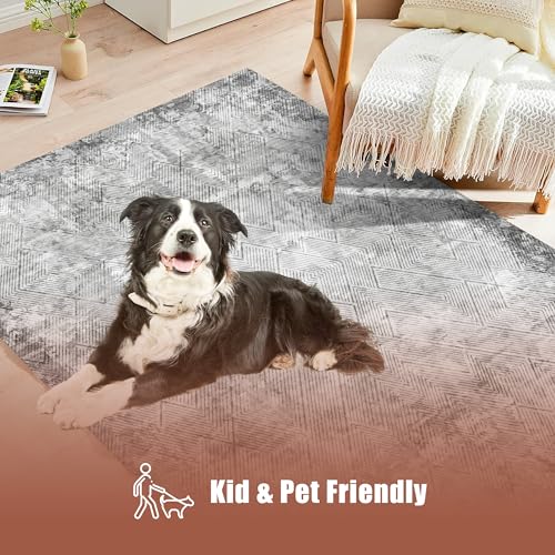 YARNSCAPE 3' x 5 ' Washable Area Rug - Low Pile Soft Vintage Indoor Rug for Living, Dining or Bedroom - Lightweight Carpet with Non-Slip Backing - Foldable for Easy Placement, Grey - color: Texture-grey, size: 3' x 5' (Rectangular)