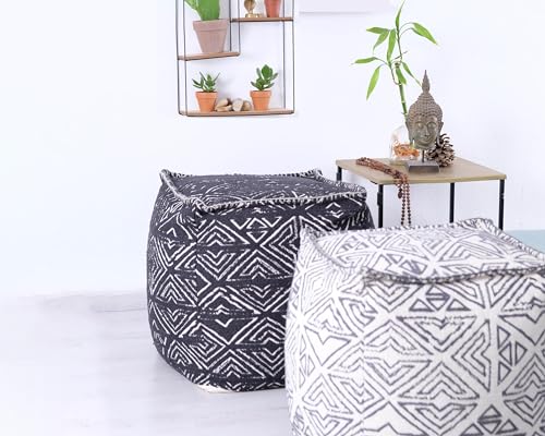 Mandala Life ART Pouf Ottoman - 20x20x20 - Foot Rest Stool White Cube - color: White Black, size: 20"D x 20"W x 20"H