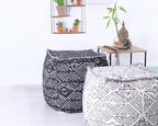 Mandala Life ART Pouf Ottoman - 20x20x20 - Foot Rest Stool White Cube - color: White Black, size: 20"D x 20"W x 20"H