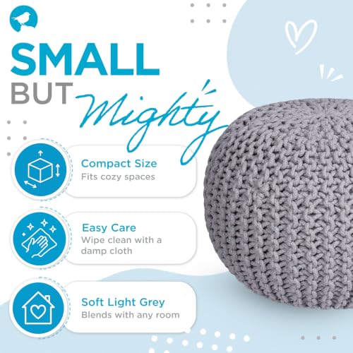 BIRDROCK HOME Round Pouf Ottoman Foot Rest - 18.5”x18.5”x15” Boho Compact Comfortable Soft Cotton Braided Foot Stool with Bean Bag Filling for Living Room, Bedroom, or Nursery (Light Gray) - color: Light Gray