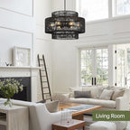 24” Black Boho Large Rattan Chandelier Light Fixture,6-Light Large Hand Woven Pendant Light Fixture Farmhouse Rustic Chandeliers for Kitchen Bedroom, Dining Room, Living Room, Hallway, Foyer - color: Black, size: 24" 6-Light