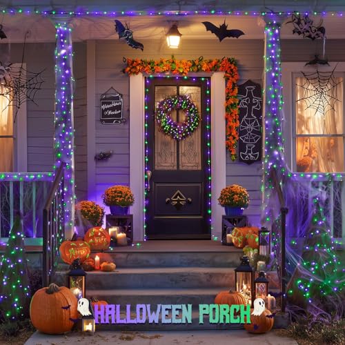 JMEXSUSS 200 LED Purple and Green Fairy Lights Plug in, 8 Modes Halloween Lights Indoor Outdoor with Wheel, 66 ft Remote Control Christmas Fairy Lights for Halloween Xmas - color: Purple Green, size: 66FT 200LED