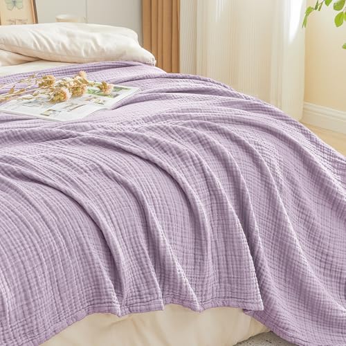 EMME Cotton Muslin Large Throw Blanket Couch Breathable Gauze Soft Lightweight Bed Blankets Adults (Heather Lavender, 50"x70") - color: 11 - Lavender, size: Large Throw (50" X 70")