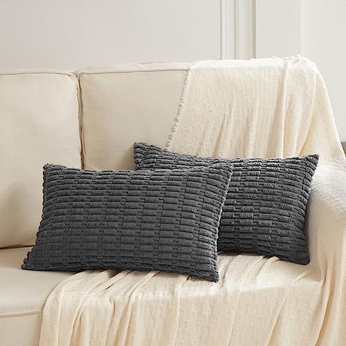 Fancy Homi Decorative Throw Pillow Covers for Bed Couch Bedroom Bench, Soft Corduroy Solid Pillow Case, Rustic Farmhouse Boho Room Decor,20" x 12" (Pack of 1),Dark Gray - color: Dark Gray, size: 20" x 12" (Pack of 1)