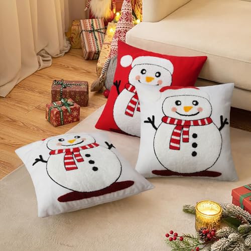 Adabana Snowman Christmas Pillow Covers 18x18 Snowman Decortions Winter Holiday Pillow Cover for Home Sofa Couch Bedroom Decor White - color: Christmas Snowman:white