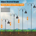 FEED GARDEN Heavy Duty Shepherds Hook 92" Double Hooks Adjustable (44/60/76/92") - Metal 5-Prong Base, 15lb Capacity - Easy Assembly Bird Feeder Pole for Hanging Planters, Lanterns, Wind Chimes - size: 92 Inch