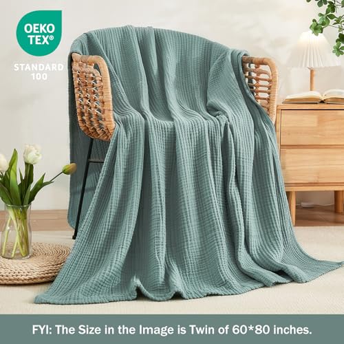 EMME Muslin Throw Blanket for Adults 100% Cotton Blankets for Couch 4-Layer Summer Breathable Gauze All Season Soft and Lightweight Pre-Washed (Teal, 50"x71") - color: 01 - Teal, size: Throw XL (50" x 71")