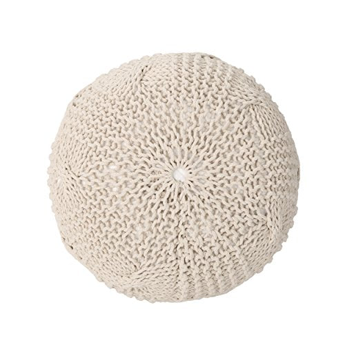 Christopher Knight Home Ansel Knitted Cotton Pouf, Beige - color: Beige