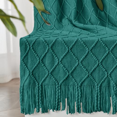 inhand Knitted Throw Blankets for Couch and Bed, Soft Cozy Knit Blanket with Tassel, Blue Lightweight Decorative Blankets and Throws, Farmhouse Warm Woven Blanket for Men and Women, 60"x80" - color: Blue, size: 60"x80"