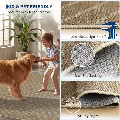 Garvee Easy Jute 2x6 Kitchen Runner Rug, Washable Rugs for Entryway Non Slip Outdoor Indoor Hallway Rug, Farmhouse Striped Morden Ultra Thin Non Shedding Carpet for Entry Bedroom Laundry 2'x6' - color: Striped|jute, size: 2' x 6' (Runner)
