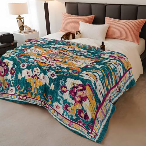 Throw Blanket for Couch,Bohemia Terracotta Flower Soft Flannel Bed Blankets Fluffy Throws Tribal Abstract Aesthetic Cozy Warm Plush Striped Blanket for Sofa Bedroom Living Room,60x80in - size: 60x80in