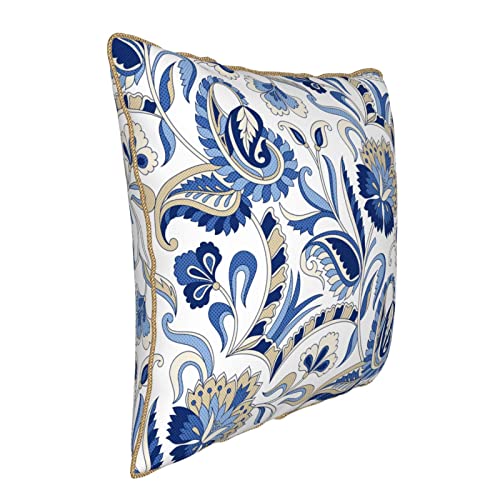 Blue Floral French Country Decorative Velvet Throw Pillow Covers Rustic Paisley Printed Pillowcase Square Pillow Case Cushion Cover Home Decor for Couch Sofa Bedroom Patio 18x18 Inch - color: Blue White Paisley, size: 18" x 18" (Pack of 1)