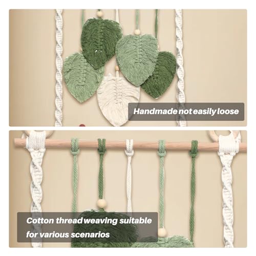 Macrame Wall Hanging Bohemian Woven Tapestry Chic Woven Leaf Tassels Decoration Handmade Wall Art Home Decor for Apartments, Dorms, Living Rooms, Bedrooms, Nursery Backdrop - color: Green Leaf