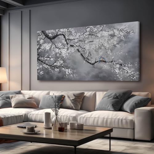 Artexist Canvas Wall Art/Grey Wall Decor 29"x58"/ Plum Blossom Oil Paintings/Large Artwork Wall for Living Room Bedroom Office Kitchen Home Decoration - color: Grey, size: 29"x58"