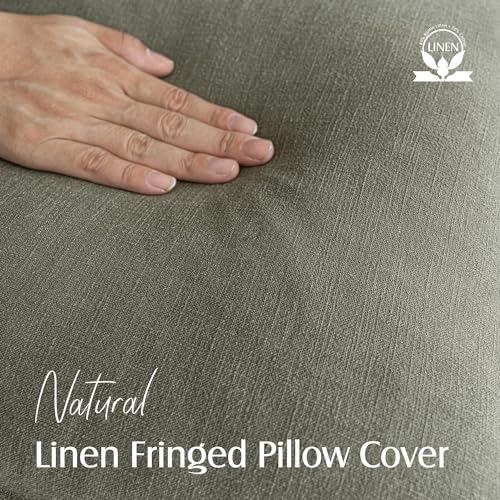 Foindtower Decorative Linen Fringe Throw Pillow Covers Cozy Boho Farmhouse Cushion Cover with Tassels Soft Accent Pillowcase for Chair Sofa Bed Living Room Home Decor, 16×16 Inch, 1PC, Olive Green - color: Olive Green, size: 16" x 16" (Pack of 1)
