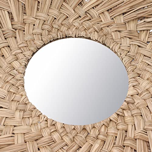 Retro Straw Weave Hanging Mirror, Rattan Boho Circle Mirrors for Wall Decor, Wall Mounted Mirror (Nature) - color: Nature