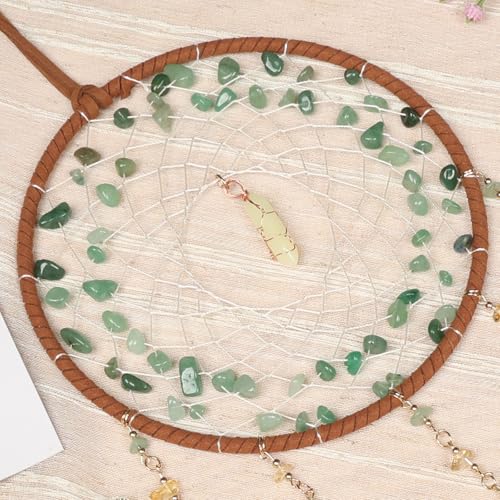 Green Aventurine Gemstone Agate Large Dream Catcher Chakra Dream Catcher with Crystals Handmade Dreamcatcher Wall Decor for Adults Boys Girls Bedroom Garden Bless Gift - color: Green Aventurine