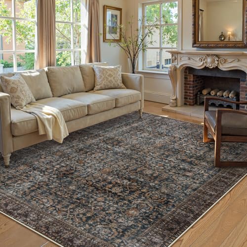 Collive Washable Area Rug 6x9, Large Antique Distressed Rugs for Living Room Vintage Soft Rugs for Bedroom, Non Slip Ultra-Thin Dining Room Floor Carpet for Entryway Kitchen Office - Brick - color: Antique, size: 6' x 9' (Rectangular)