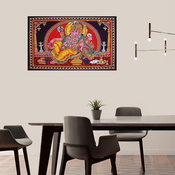 Rastogi Handicrafts Cotton Wall Hanging Indian 40" X 30" Poster Size (SITTING GANESH-G) - color: SITTING GANESH-G