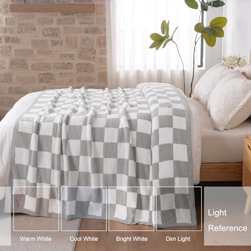 Exclusivo Mezcla Checkered Twin Size Knit Blanket for Bed, Ultra Soft and Warm Reversible Woven Blankets, Cozy Snuggly Throw for Couch Bed and Home Decor, Light Grey, 60"x80" - color: Light Grey, size: Twin (60"x80")