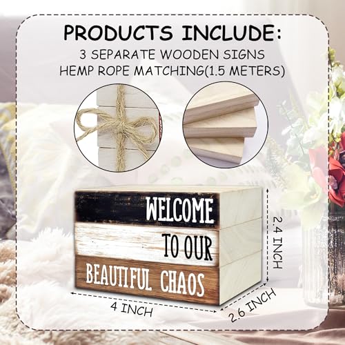 Ycyfckdr Decorative Wood Book Stack for Home, Welcome to Our Beautiful Chaos, Rustic Table and Living Room Bookshelf Farmhouse Decor (L67) - color: Welcome 3