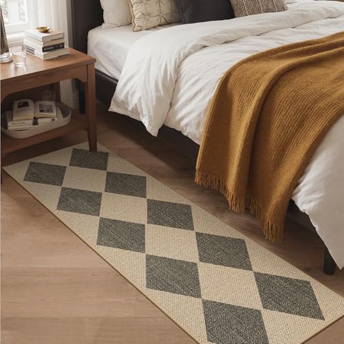 Bavni Checkered Easy Jute Rug,2x6 Runner Rug Machine Washable Non Slip Woven Plaid Carpet, Geometric Diamond Non Shedding Low Pile Modern Farmhouse Hallway Runner for Kitchen, Laundry, Corridor - color: Checkered-1, size: 2X6