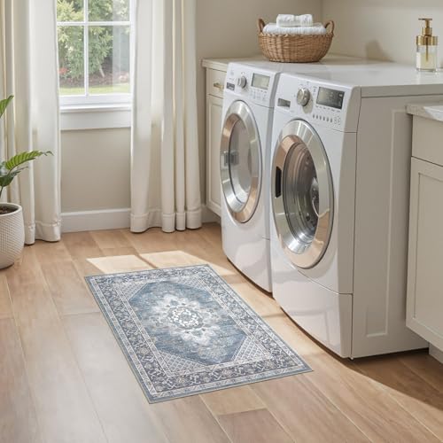 Tortania Area Rug 2x3 Doormat - Washable Vintage Oriental Farmhouse Soft Thin Indoor Carpet for Living Room Bedroom Hallway Entryway Kitchen - Blue - color: Blue, size: 2' x 3' (Rectangular)
