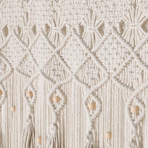 BECHAEO Boho Macrame Beaded Curtain Handmade Door String Curtain for Doorway Window Cotton Tassels Beads Hanging Room Divider Hallway Closet Bedroom Living Room Decor, White - 1 Panel 35" W x 79" L - size: 35"W x 79"L (Pack of 1)