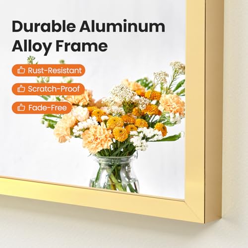NEWBULIG 38X30 Inch Arched Bathroom Mirror for Wall, Vanity Bathroom Mirrors for Over Sink Tempered Glass, Anti-Rust Arched Metal Framed, Hangs Horizontally or Vertically, Farmhouse Home Decor, Gold - color: Gold-arched, size: 38"L x 30"W