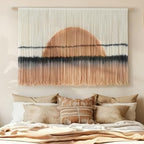 Macrame Wall Hanging Dip Dye Sunset Boho Wall Decor Fiber Art 57" W*35" L - color: Black and Brown