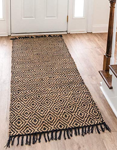 Unique Loom Braided Jute Collection Area Rug - Assam (2' 7" x 6' 1" Runner, Black/ Natural) - color: Black/Natural, size: 2'7" x 6'1" (Runner)