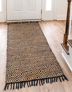 Unique Loom Braided Jute Collection Area Rug - Assam (2' 7" x 6' 1" Runner, Black/ Natural) - color: Black/Natural, size: 2'7" x 6'1" (Runner)