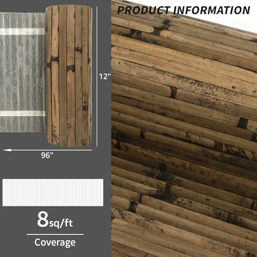 Art3d Natural Bamboo Wall Panel for Interior Decor, Renewable Pole Wrap Wainscoting Paneling for Wall Ceiling Furniture Cabinet Office, 12 x 96 Inch, 2-Pack - Dark Burned - color: Dark Burned, size: 2-12" x 96"