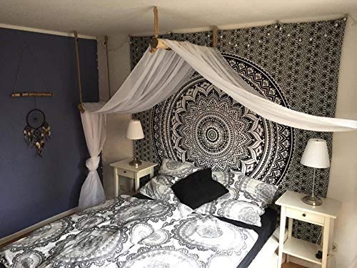 ANJANIYA Ombre Wall Hanging Bohemian Tapestry, Metallic Wall Art Bedspread, Psychedelic Hippie Mandala Dorm Décor for Hanging, Bedding, Beach Coverlet Curtain, Grey Black, 54"X60" - color: Grey Black, size: 60"L x 54"W
