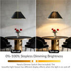 Natural Conical Black Linen Pendant Light for Kitchen Island, 24 Inch Modern Industrial Brass Metal Cage Ceiling Light with Adjustable Design, Elegant Light Fixture for Living Room, Dining Room