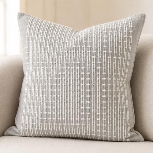 SanVia Cotton Throw Pillow Covers 20x20 – Handwoven Jacquard Texture, Fade-Resistant, No Pilling – Hidden Zipper, Decorative Cushion Cover for Sofa, Couch, Bed – Insert Not Included (Striped, Grey) - color: Graphite, size: 20" x 20"
